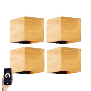 Set of 4 Smart Wall Lamps Oak Wood Incl. Wifi G9 - Transfer