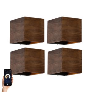 Set of 4 Smart Wall Lamps Walnut Wood Incl. Wifi G9 - Transfer