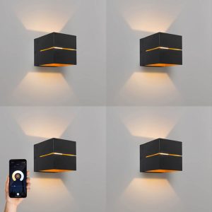 Set of 4 Smart Wall Lights Black with Gold 9.7 cm Incl. Wifi G9 - Transfer Groove