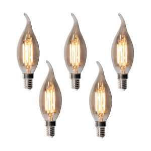 Set of 5 E14 Dimmable LED Bulbs BXS35 Smoke 4W 300 lm 2200K