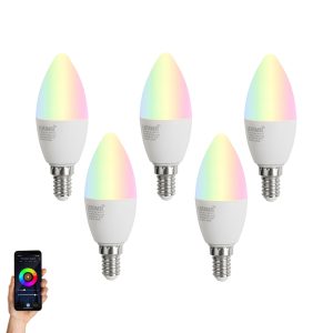 Set of 5 E14 Dimmable LED Bulbs C37 Opal 4.9W 470 lm 2700-6500K