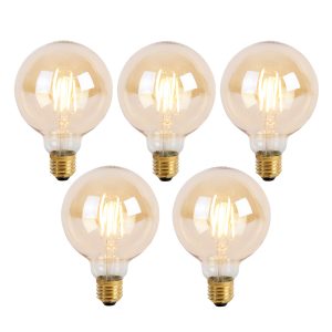 Set of 5 E27 3-Step Dimmable LED Bulbs G95 Goldline 5W 530lm 2200K