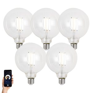 Set of 5 E27 Dimmable LED Bulbs G125 Clear 7W 806lm 2700-6500K