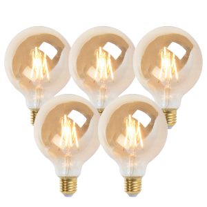 Set of 5 E27 Dimmable LED Bulbs G95 Gold 5W 380LM 2200K