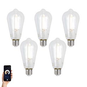 Set of 5 E27 Dimmable LED Bulbs ST64 Clear 7W 806lm 2700-6500K