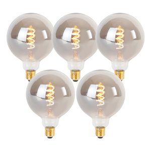 Set of 5 E27 Dimmable LED Twisted Filament Bulbs G125 Smoke 4W 120lm 1800K