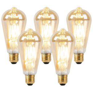 Set of 5 E27 LED Bulbs Dim to Warm Gold 8W 806 lm 2000-2700K