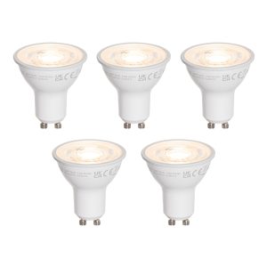 Set of 5 GU10 50mm LED Bulbs Clear 7.5W 800 lm 3000K