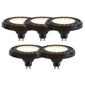 Set of 5 GU10 Dimmable LED AR111 Black 8W 600lm 2700K