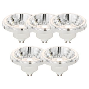 Set of 5 GU10 Dimmable LED Bulbs AR111 White 11W 810lm 2700K