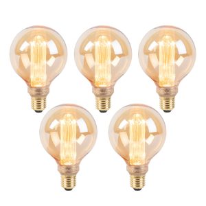 Set of 5 LED Bulbs G95 E27 5W 1800K Amber 3-Step Dimmable