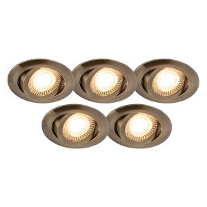 Set of 5 Modern Recessed Spotlights Bronze Incl. LED 3-Step Dimmable - Mio