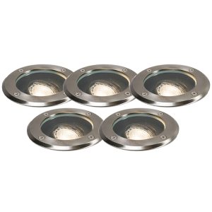 Set of 5 Outdoor Ground Spotlights Stainless Steel IP65 - Delux