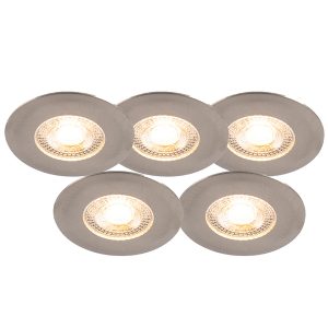 Set of 5 Recessed Spotlights Silver 3-Step Dimmable IP44 - Ulo