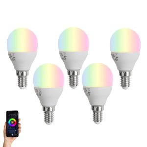 Set of 5 Smart E14 Dimmable LED Bulbs G45 Opal 4.9W 470 lm 2700-6500K