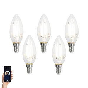 Set of 5 Smart E14 LED Bulbs C35 Clear 4.2W 470 lm 2700-6500K