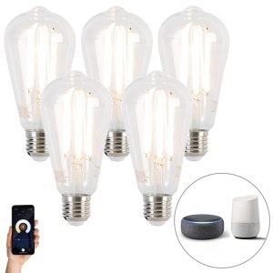 Set of 5 Smart E27 Dim to Warm LED Bulbs ST64 7W 806 lm 1800-3000K
