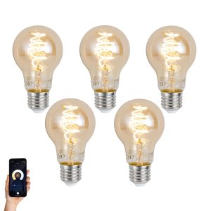 Set of 5 Smart E27 Dimmable LED Bulb A60 Amber 4.9W 320lm 2500K