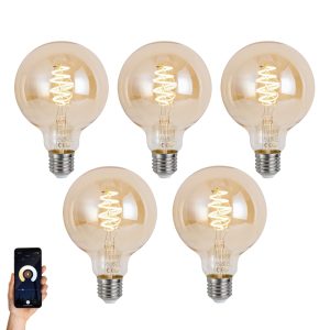 Set of 5 Smart E27 Dimmable LED Bulb G95 Amber 4.9W 320lm 2500K