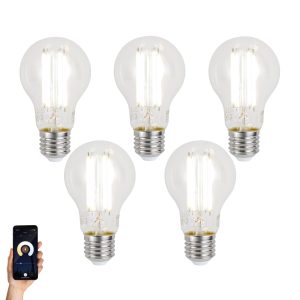 Set of 5 Smart E27 Dimmable LED Bulbs A60 Clear 7W 806lm 2700-6500K