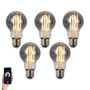Set of 5 Smart E27 Dimmable LED Bulbs A60 Smoke 4.9W 150lm 1800K