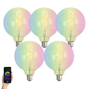 Set of 5 Smart E27 Dimmable LED Bulbs G125 Bright RGBW 4W 250lm 2700K