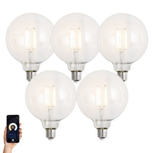 Set of 5 Smart E27 Dimmable LED Bulbs G125 Clear 7W 806lm 2700-6500K