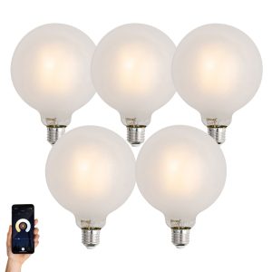 Set of 5 Smart E27 Dimmable LED Bulbs G125 Matt 7W 806lm 2700-6500K