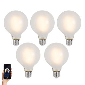 Set of 5 Smart E27 Dimmable LED Bulbs G95 Matt 7W 806lm 2700-6500K