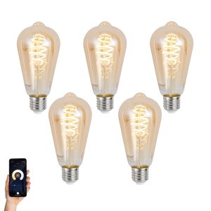 Set of 5 Smart E27 Dimmable LED Bulbs ST64 Amber 4.9W 320lm 2500K