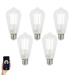 Set of 5 Smart E27 Dimmable LED Bulbs ST64 Clear 7W 806lm 2700-6500K