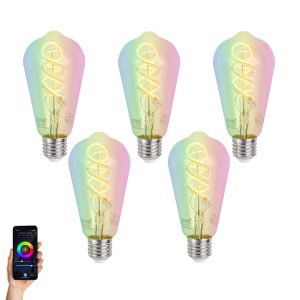 Set of 5 Smart E27 Dimmable LED Bulbs ST64 Clear RGBW 4W 250lm 2700K