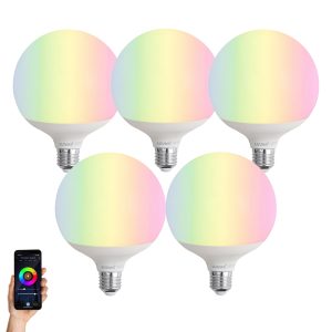 Set of 5 Smart E27 LED Bulbs G120 Matte RGBW 9W 806 lm 2700-6500K