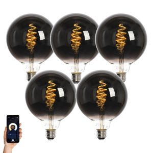 Set of 5 Smart E27 LED Bulbs G125 Black 4W 60lm 1800-3000K