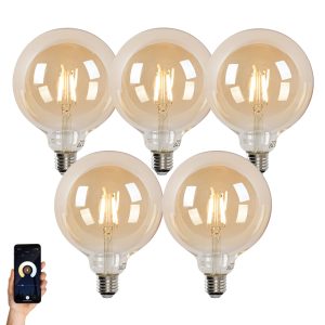 Set of 5 Smart E27 LED Bulbs G125 Gold 4.9W 470lm 1800-4000K