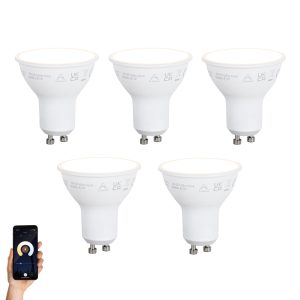 Set of 5 Smart GU10 50mm Dimmable LED Bulbs Opal 7W 630 lm 2700K