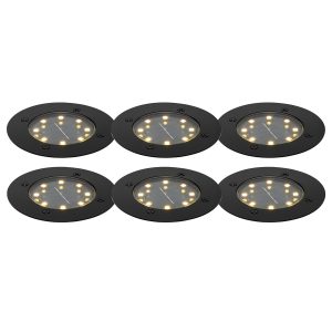 Set of 6 Black Ground Spotlights Incl. LED IP65 Solar - Terry
