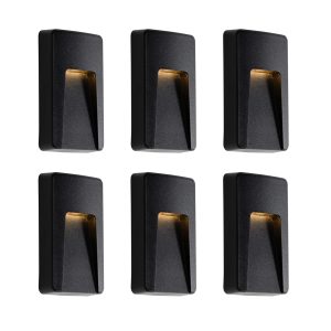 Set of 6 Black Rectangular Outdoor Wall Lights Incl. LED IP65 - Gem