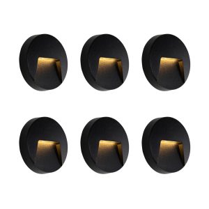 Set of 6 Black Round Outdoor Wall Lights Incl. LED IP65 - Gem