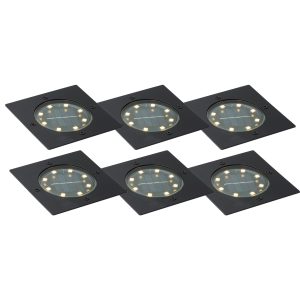 Set of 6 Ground Spotlights Black Square Incl. LED IP65 Solar - Terry
