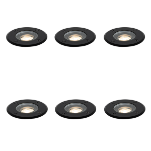 Set of 6 Modern Outdoor Ground Spotlights Black 35 mm Adjustable IP65 - Delux