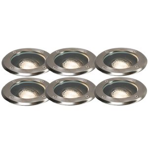 Set of 6 Modern Outdoor Ground Spotlights Stainless Steel IP65 Adjustable - Delux