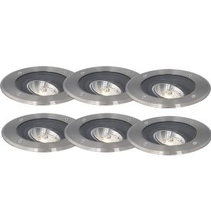 Set of 6 Modern Outdoor Ground Spotlights Steel AR70 Adjustable IP65 - Delux