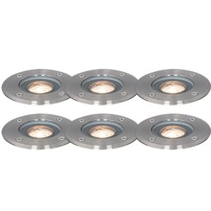 Set of 6 Modern Outdoor Ground Spots Steel 35 mm Adjustable IP65 - Delux