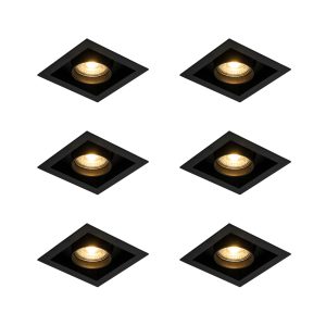 Set of 6 Modern Recessed Spotlights Black Adjustable - Roof