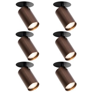 Set of 6 Modern Recessed Spotlights Dark Bronze GU10 50mm - Chels