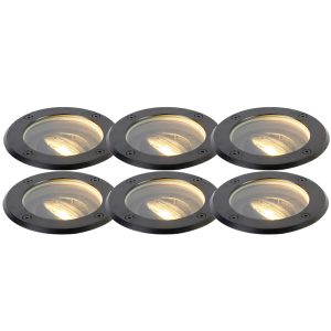 Set of 6 Outdoor Ground Spot Black Adjustable IP65 - Delux