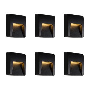 Set of 6 Outdoor Wall Lights Black Square Incl. LED IP65 - Gem