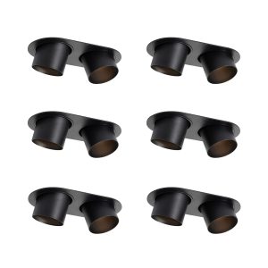Set of 6 Recessed Spotlights Black GU10 70mm Tiltable 2-Light - Installa