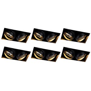 Set of 6 Recessed Spotlights Black GU10 AR111 Trimless 2-Light - Oneon